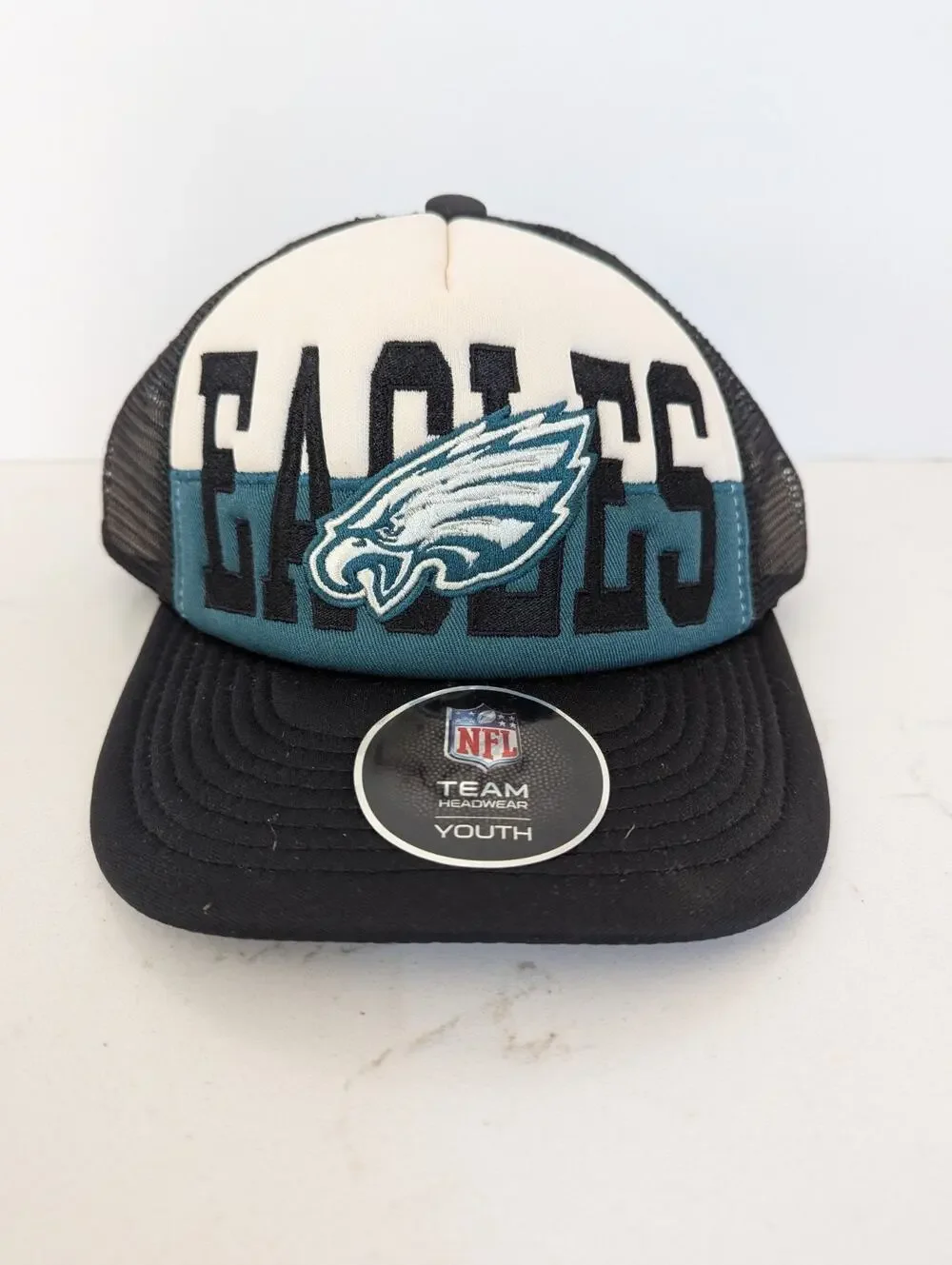 Youth Philadelphia Eagles White Black Modern Fan Trucker Adjustable Hat